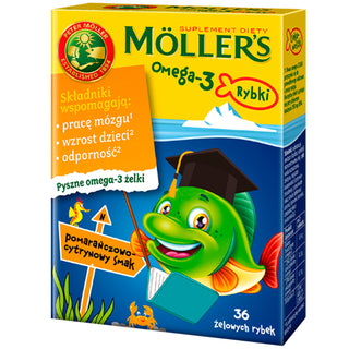 Nahrungsergänzungsmittel mit Omega-3-Fettsäuren Fisch mit Orangen-Zitronengeschmack Moller's 36 Gelees - 1