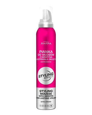 Feuchtigkeitsspendendes rosa extra starkes Haarmousse mit Keratin-Styling-Effekt Joanna - 1